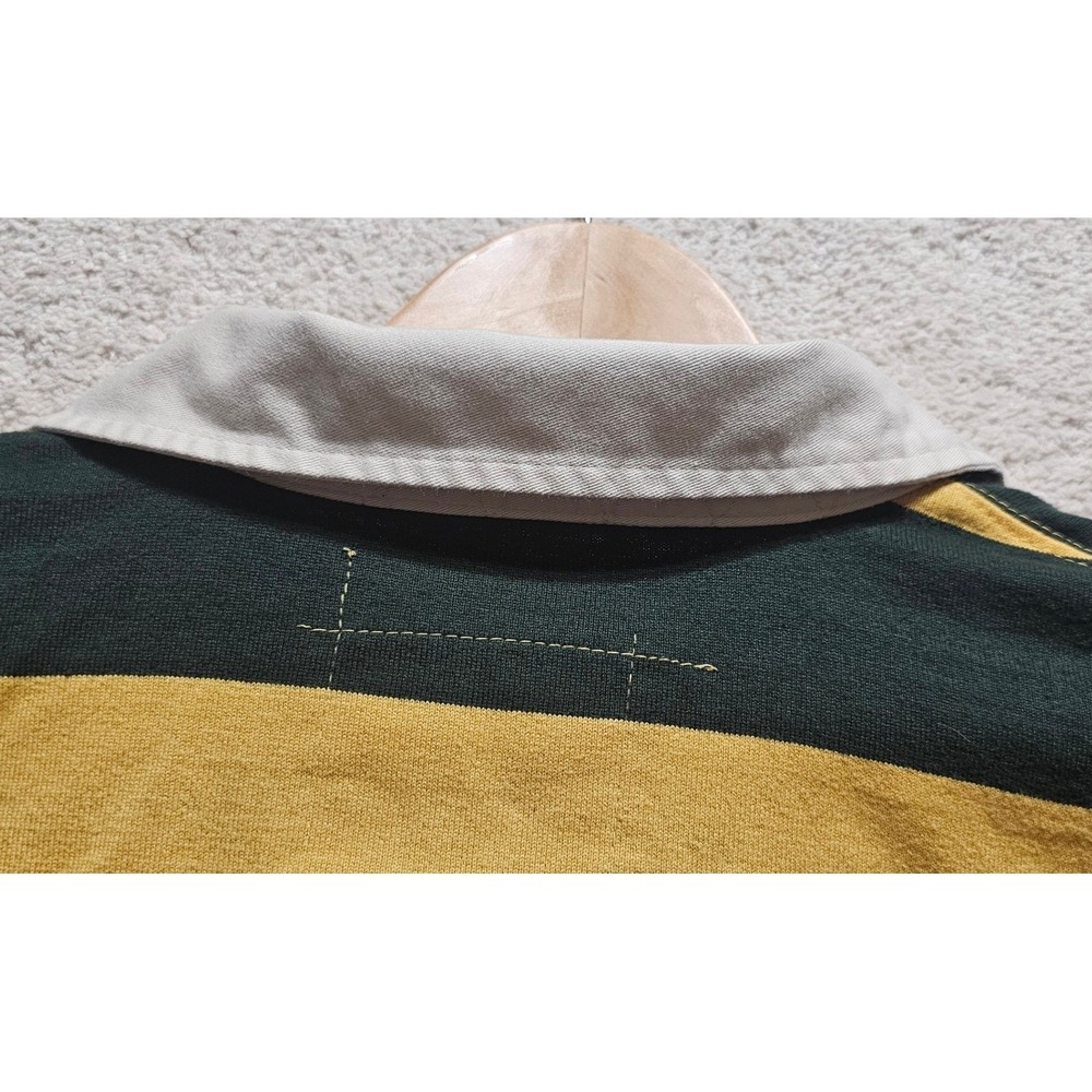 IZOD Mens Rugby Shirt XXL Long Sleeve Striped Green Yellow Cotton Heavyweight - Picture 9 of 15
